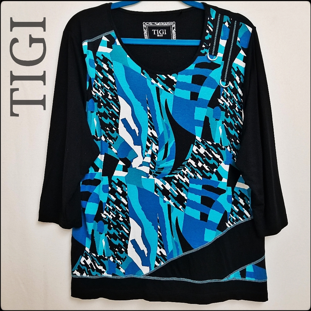 TIGI Color Block, Geometric Print Tunic, So Soft, Size 18 - 20